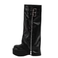 thumbnail image 2 of Knee High Boots for Women Foldover Wide Calf Pull on Cute Chunky Platform Riding Boots Fashion Long Tall Fall Trendy Boots Black 5.5(36), 2 of 8