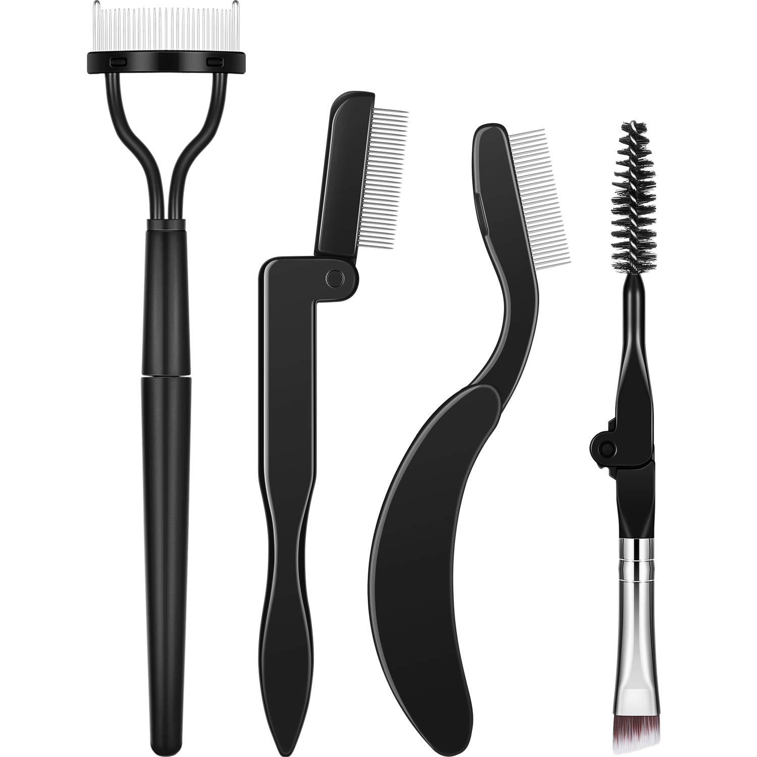 4 Pieces Folding Eyelash Comb and Duo Eyebrow Brush Steel Eyelash