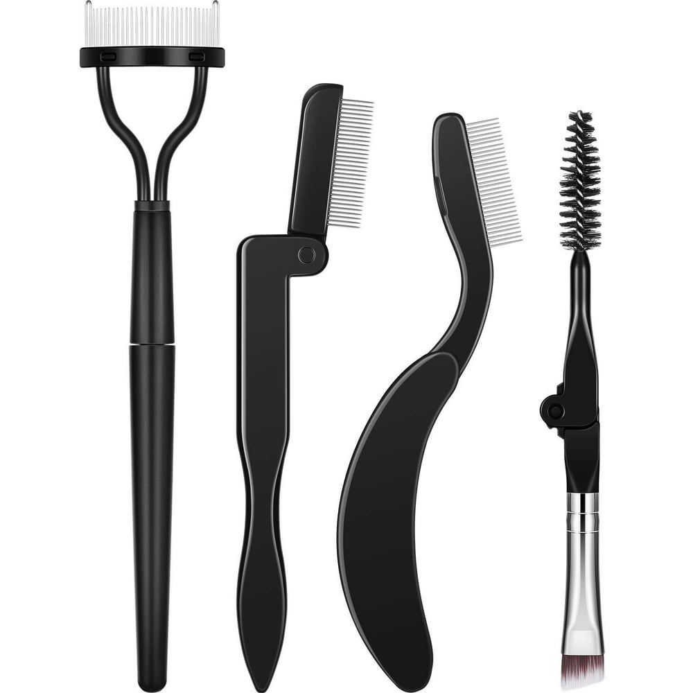 4 Pieces Folding Eyelash Comb and Duo Eyebrow Brush Steel Eyelash