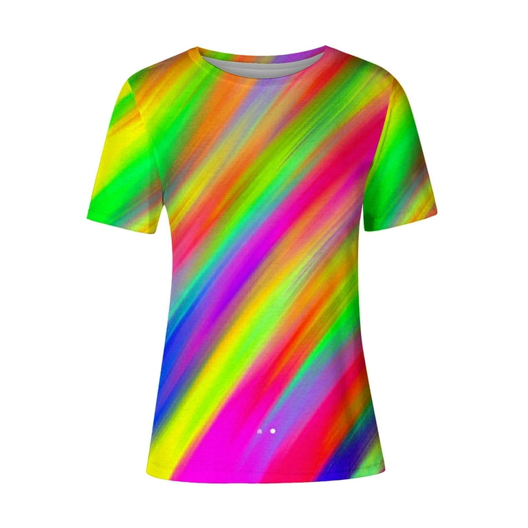 Amidoa Womens Summer Tops 2024 Pink Short Sleeve Cap Pullover Neon