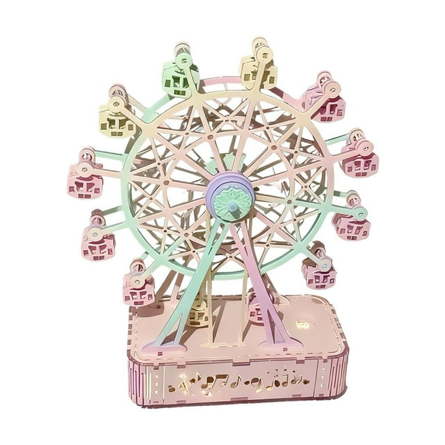 Christmas Wooden Ferris Wheel Music Box DIY Puzzle Nostalgic Carnival Ride, Creative Gift for Adults & Teens
