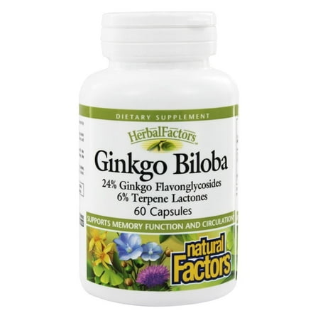 Natural Factors HerbalFactors, Ginkgo Biloba, Supports Memory, Mental Performance and Healthy Brain Function, 60 Capsules