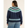 thumbnail image 4 of Free Assembly Women’s and Women's Plus Fair Isle Cardigan Sweater, Midweight, Sizes XS-4X, 4 of 4
