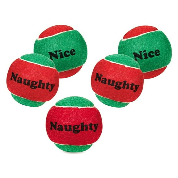 Dog Toy Naughty Nice Holiday Themed Tennis Balls Red Green 2.5" Choose Quantity (5 pack)