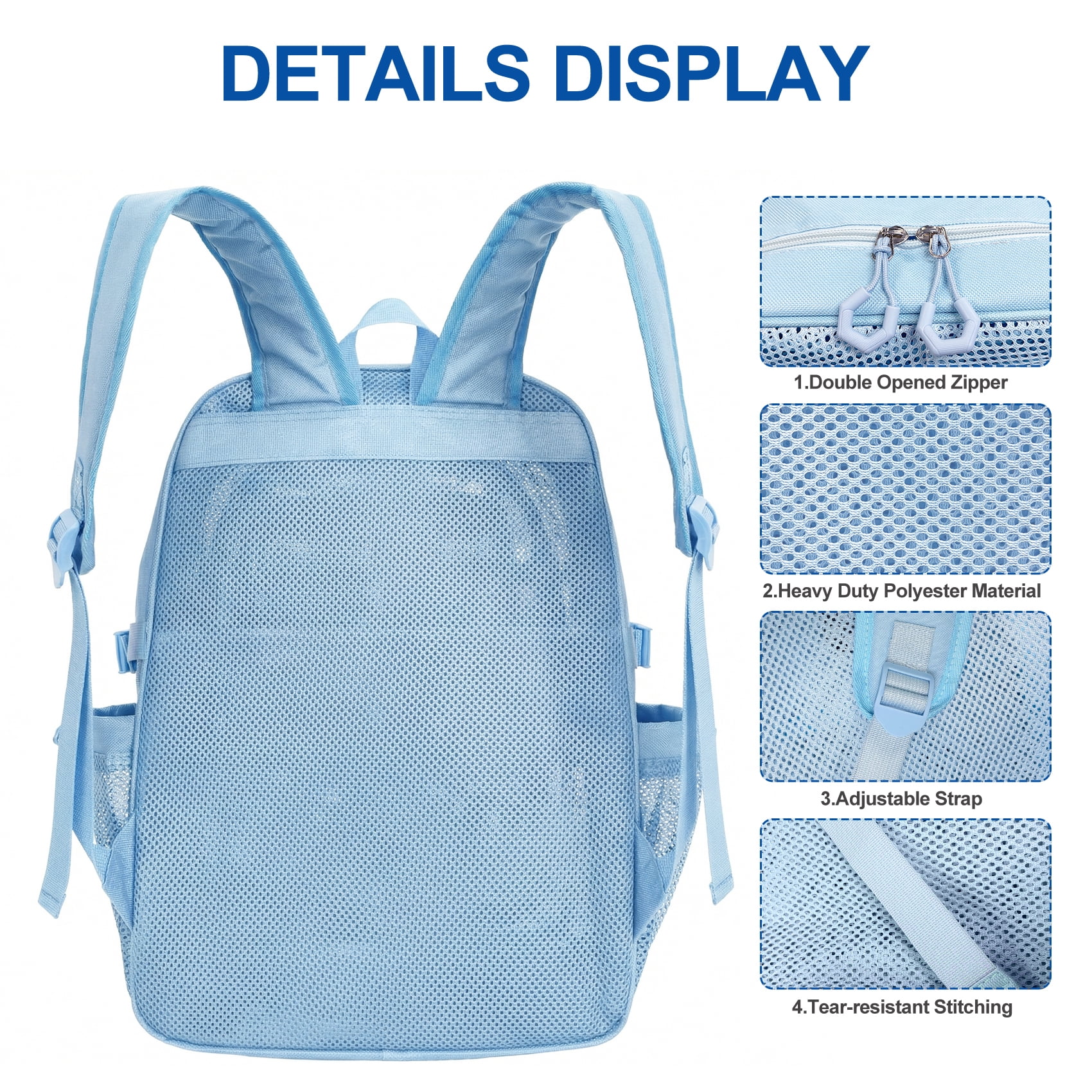 KOITHOT Mesh Backpack Heavy Duty, Stadium Approved Multi-Pocket Beach Backpacks for Adults, See Through Transparent Mesh Bookbag for School & Travel(Blue)