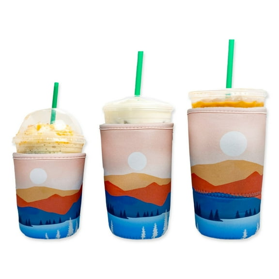 3-Pack (16-32oz) Reusable Neoprene Insulator Sleeve for Iced Coffee or Cold Beverage Cups (Sunset Mountains)