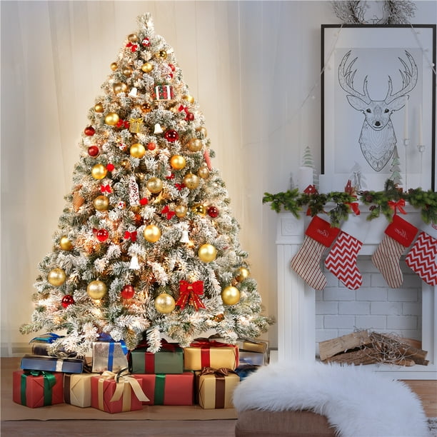 Topeakmart 6 ft Prelit Snow Frosted Artificial Christmas Tree Holiday
