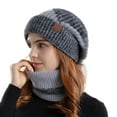 thumbnail image 3 of Naierhg Women Autumn Winter Hat Scarf Set Windproof Cold Prevention Soft Thick Fleece Lined Scarf Beanie Hat for Winter Grey, 3 of 8