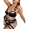 thumbnail image 3 of FAROOT Sexy Lingerie Set, Solid Color Underwired Bra + Thong + Garter Belt, 3 of 6