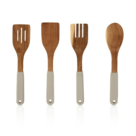 Kitchen Utensils Set, 4 Piece Acacia Wood Cooking Tools, Spoon, Fork, Spatula, Slotted Spatula