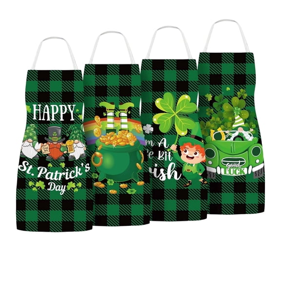 St. Patrick's Apron Set, 4-Piece St. Patrick's Apron Set, Green Clover St. Patrick's Apron Set Cooking Apron For Holiday Celebrations