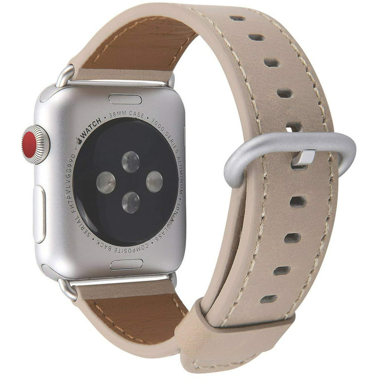 Apple Watch Band 42/44/45mm, Men Women Light Tan Genuine Leather