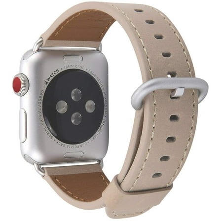 Apple Watch Band 38 mm, Homme Femme Marron Clair Bracelet de Remplacement  Iwatch en Cuir Véritable avec Fermoir en Métal Argenté pour Apple Watch  Series 3 2 1 Sport Edition
