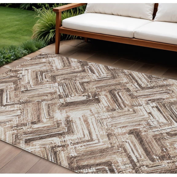 HomeRoots 579273 8 x 10 ft. Geometric Washable Indoor & Outdoor Rectangle Area Rug, Brown, Taupe & Tan