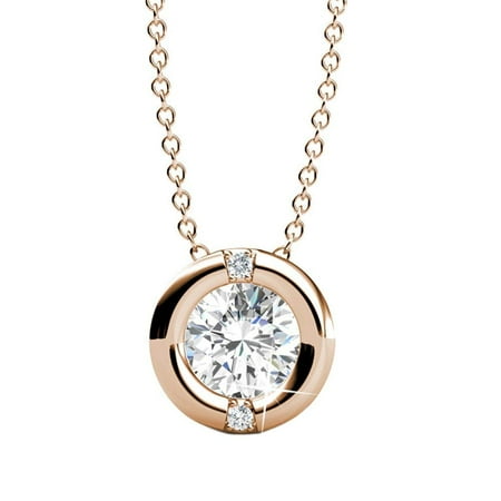 - Cate & Chloe Zara 18k Rose Gold Chain Pendant Necklace with Swarovski Crystal, Beautiful Classic Sparkling Necklace with Swarovski Crystals, Round Diamond Cut Solitaire, MSRP $162