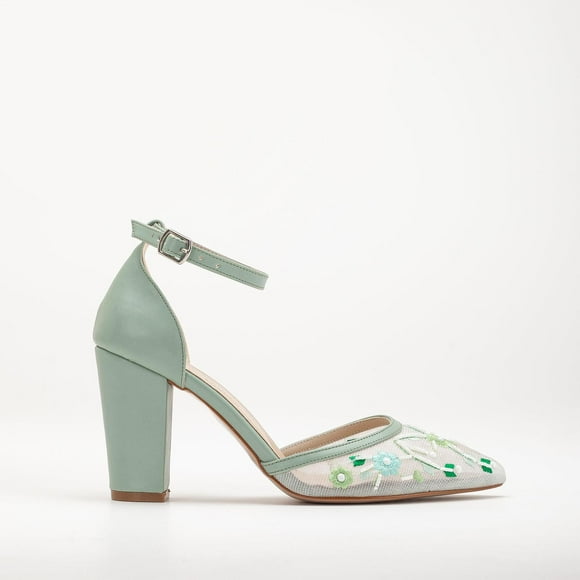 Lorraine - Zapatos de boda con encaje floral verde salvia verde 23 CM
