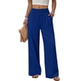thumbnail image 3 of Women Palazzo Pants Summer Flowy Wide Leg High Waist Lounge Trousers with Pockets 2026 Casual Beach Vacation Royal Blue M, 3 of 10