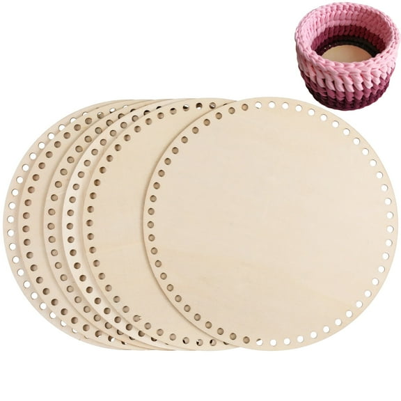 6 PCS Round Wooden Basket Bottom Bases for Crochet with Edge Holes, Smooth Surface for DIY Craft Projects, Ideal for Crochet Basket Bottoms, Knitting and Sewing