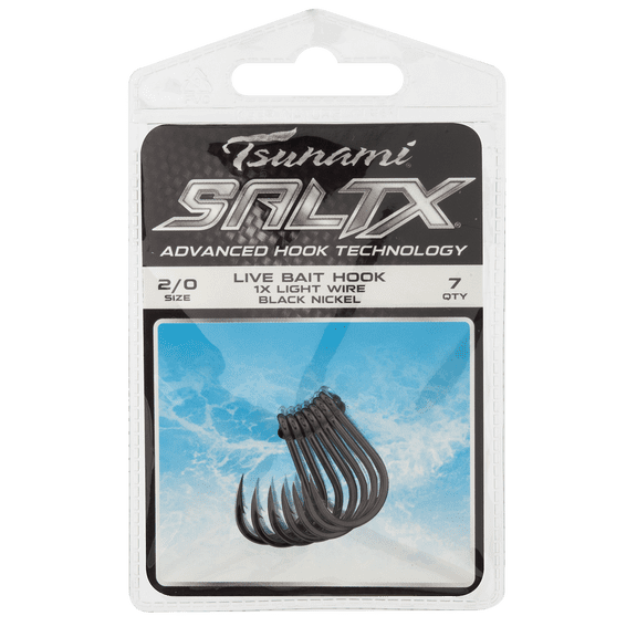 Tsunami SaltX Live Bait Hook 1x Light Wire Black Nickel #1 - 8ct