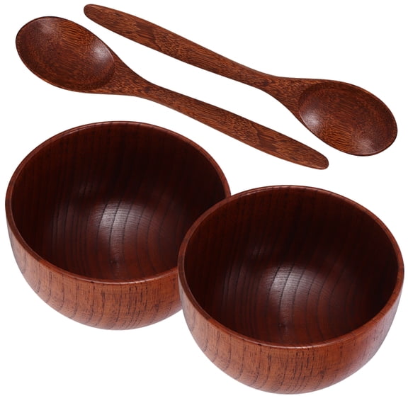 WORGEOUS 1 Set Wood Bowl and Spoon Wooden Bowl Food Container Noodle Bowl Rice Bowls