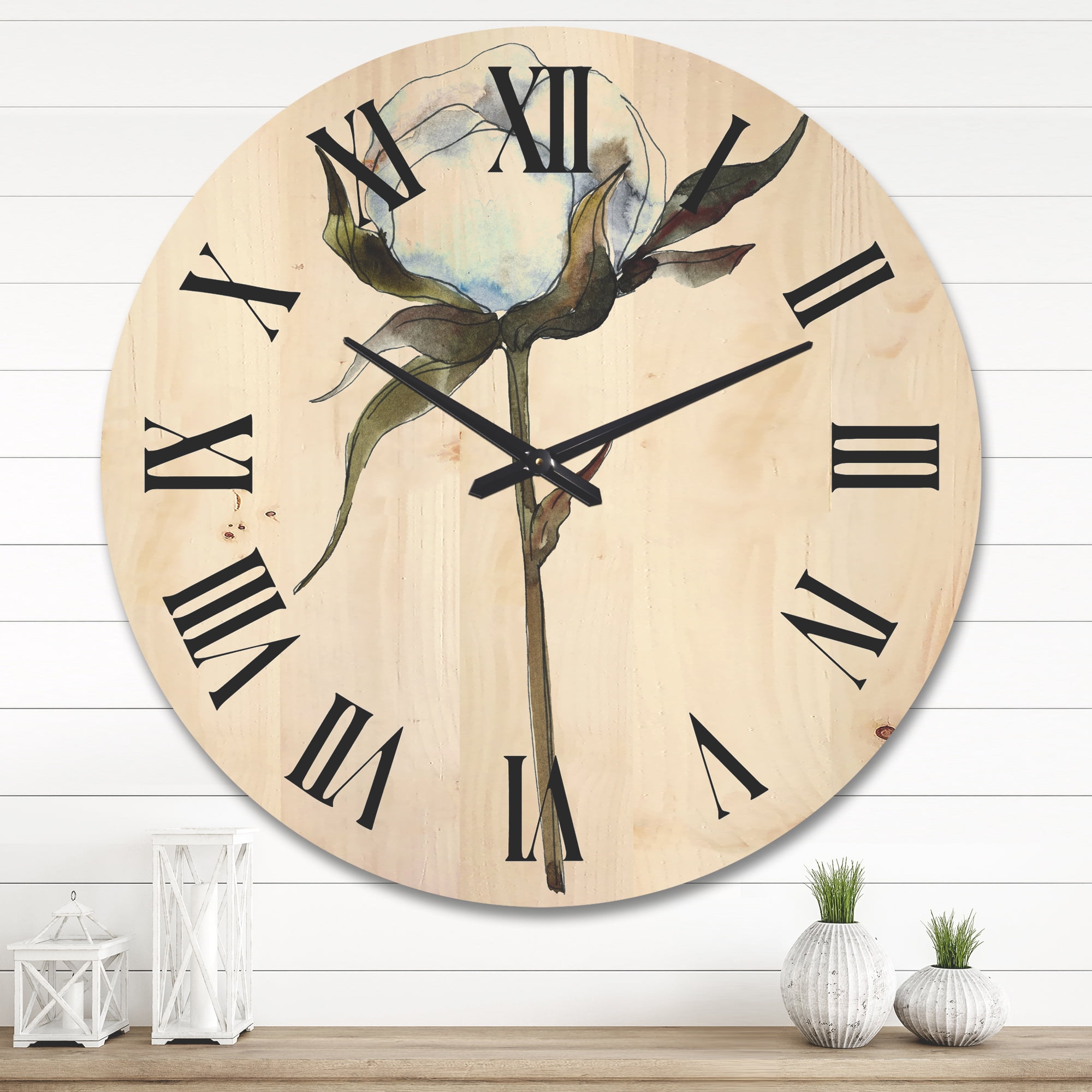 Designart 'Cotton Flower Retro Style' Traditional Wood Wall Clock
