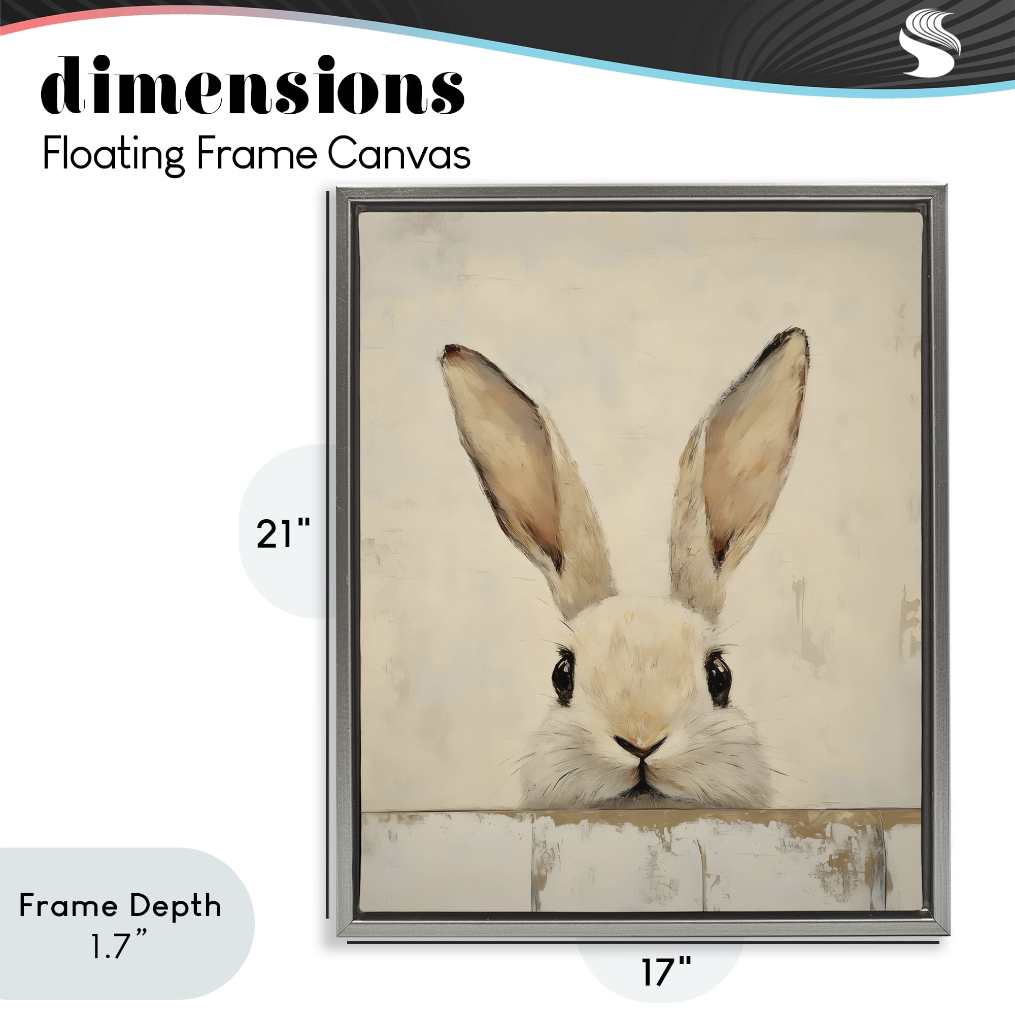 Stupell Industries Peeking Bunny in Soft Neutrals Gray Framed Floater Canvas Wall Art, design by LSR Design Studio
