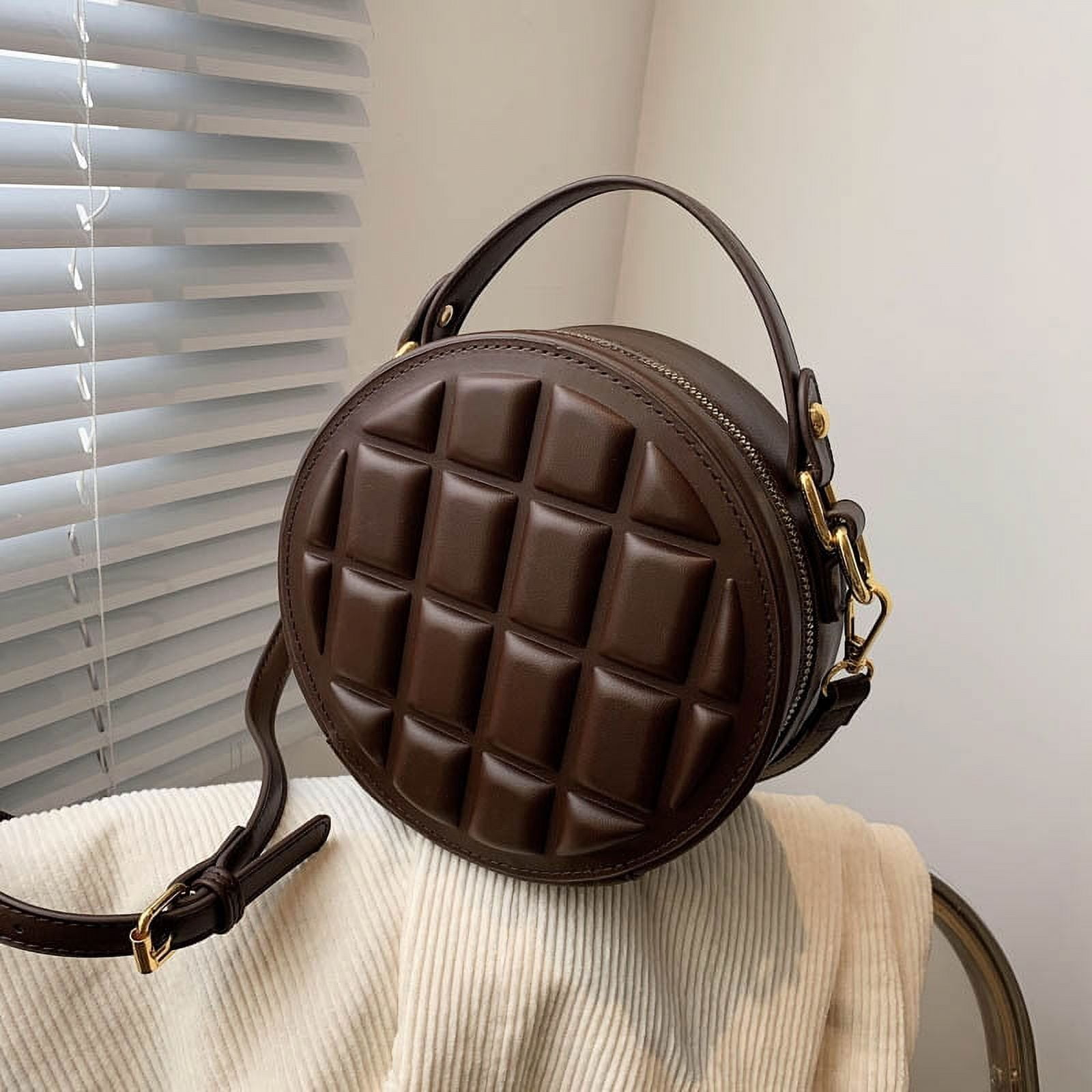 Baguery Quilted Round Crossbody Bag for Women - Faux Leather Compact Shoulder Purse (7.48×2.95×7.48in)