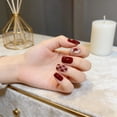 thumbnail image 6 of Short Square Press On Nails Burgundy Red Glossy with Plaid Heart Star Design, Full Cover Fake Nails, Reusable Stick On Acrylic Nails Kit for Women, Easy Apply, 96PCS 4 Boxes, 6 of 8