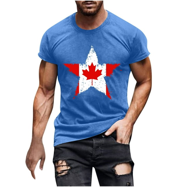 Pisexur T Shirts for Man , T-Shirt à Manches Courtes Col Rond Imprimé Drapeau Canadien pour Hommes - Bleu, m Chemises de Golf Hommes & Chemises Hommes
