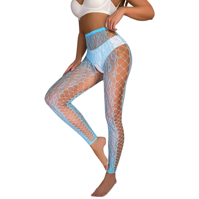 Gibobby ropa interior Medias sexis para mujer, mallas con apertura de Rojo, pantimedias con estampado de , pantalones de lencería(Azul,Talla única)
