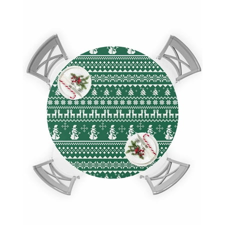 

Round Tablecloth with Elastic Christmas Snowman Snowflake Xmas Tree Mosaic Green Waterproof Table Cover Wipeable Fitted Table Cloths for 45 -54 Round Tables Dining Kitchen Indoor Outdoor Use
