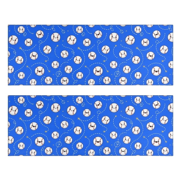 Baseballs and Faces Blue Pattern Anti Fatigue Kitchen Rugs Set Of 2, Non Slip Washable Decorative Floor Mats for Sink Laundry and Home Use, 17"x47"