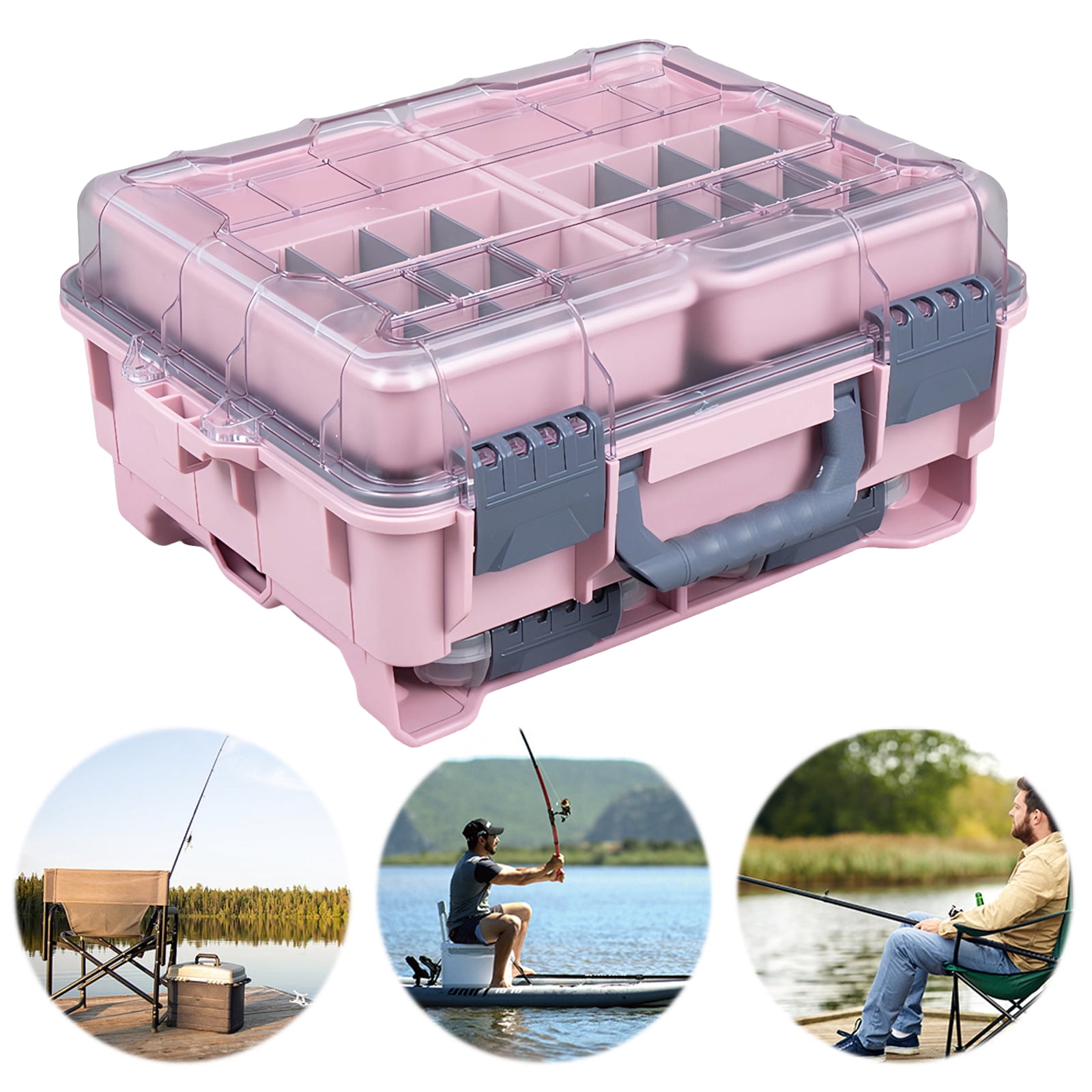 Btidfty Universal Fishing Tackle Box Removal Inside Design for Fishing Gifts (Pink)