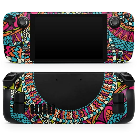 Design Skinz - Compatible with Steam Deck - Skin Decal Protective Scratch-Resistant Removable Vinyl Wrap Cover - Vector Colored Aztec Pattern WIth Black Connect Point