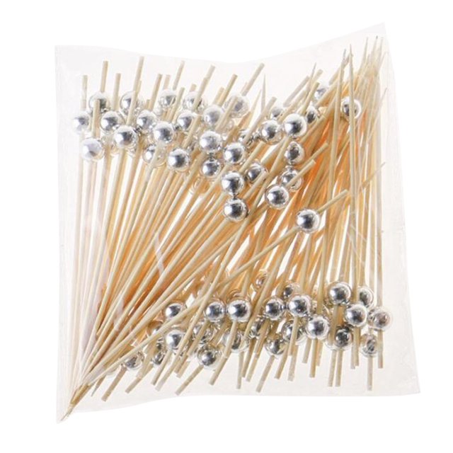 Pearl Bamboo Sticks Snack Fork Toothpicks Food Skewer Picks Gold Tableware 4.7in Strong And Sturdy 100PCS Dessert Tools