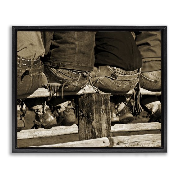Stupell Industries Traditional Vintage Western Cowboys Sitting Sepia Photography Black Floating Frame Canvas Art, 21 x 17, by Lisa Dearing