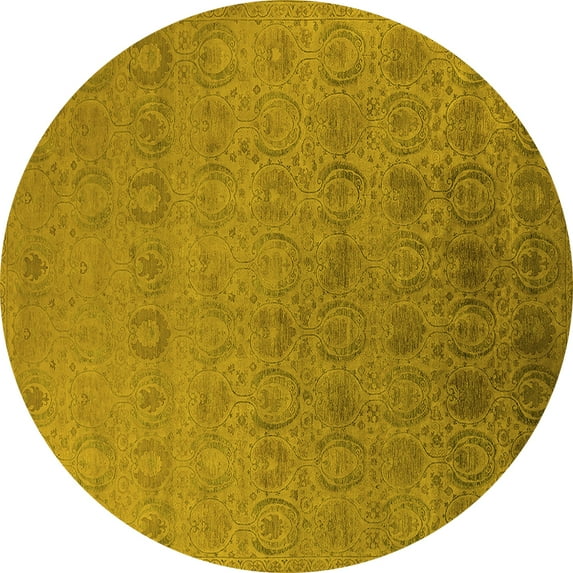 Ahgly Company Machine Washable Indoor Round Oriental Yellow Industrial Area Rugs, 7' Round