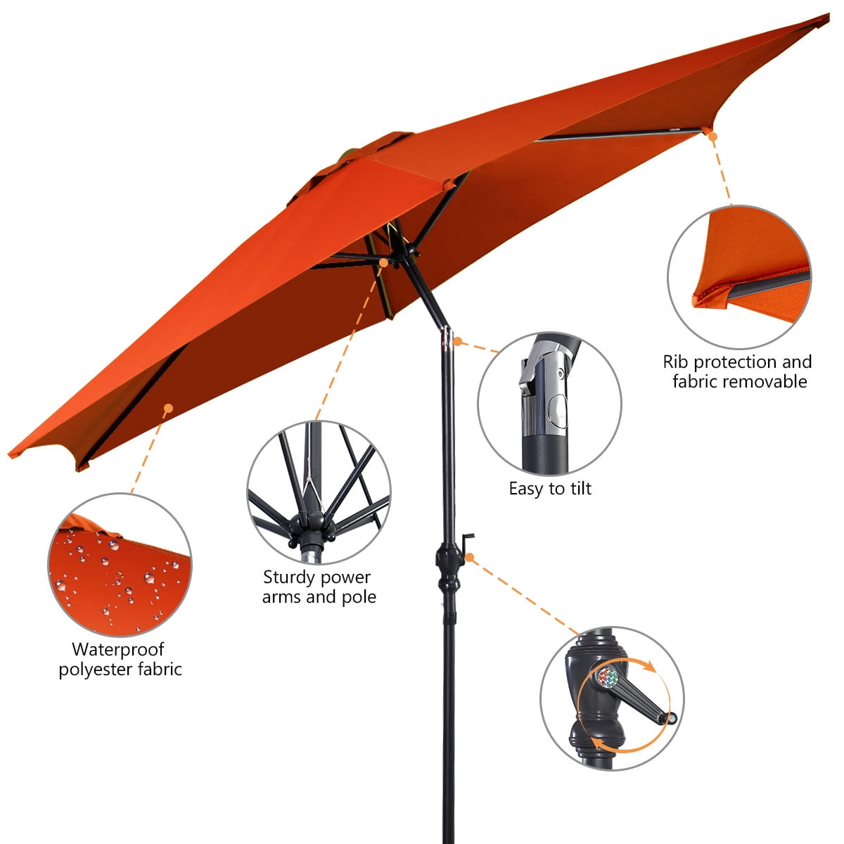 Costway 9 ft Orange Hexagon Market Patio Umbrella, Water-Resistant
