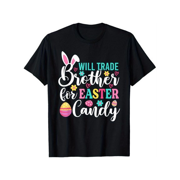 children’s wear Funny Easter Candy Exchange Kids T-Shirt, Cute Boys Girls Sibling Joke Graphic Tee, Will Trade Brother For Sweet Treats Top