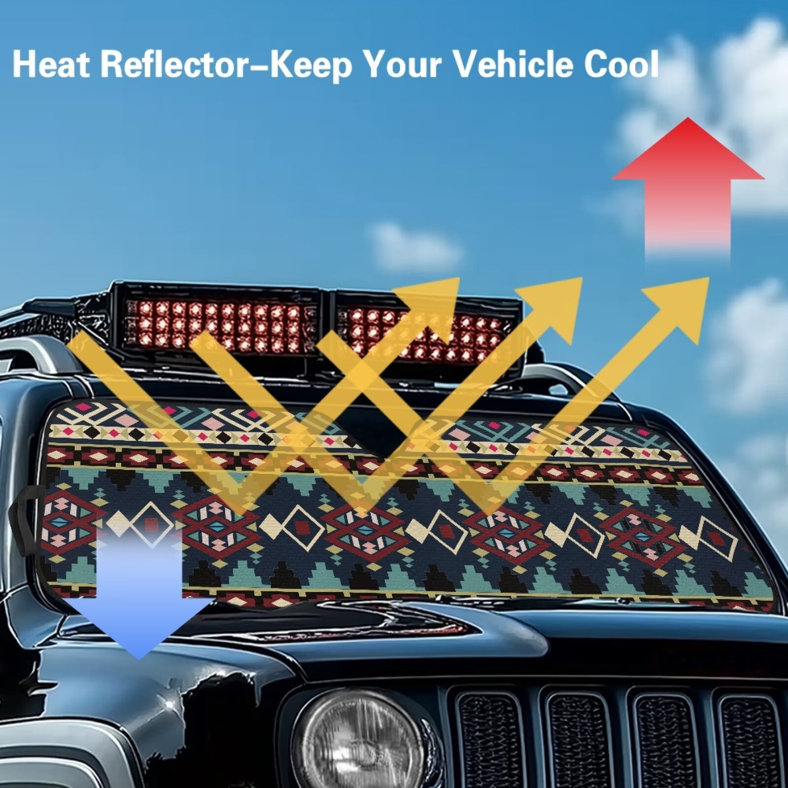 HUIAOCNG Aztec Tribal Windshield Sun Shade for 2018-2024 Jeep Wrangler JL JLU & Gladiator JT, Sunshades Heat Shield, Aluminum Foil Triple Laminate Structure, Silver