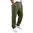 thumbnail image 2 of Men's Straight Leg Pants, Solid Color Drawstring Elastic Waist Loose Fit Fall Casual Trousers with Pockets Army Green 3XL, 2 of 5