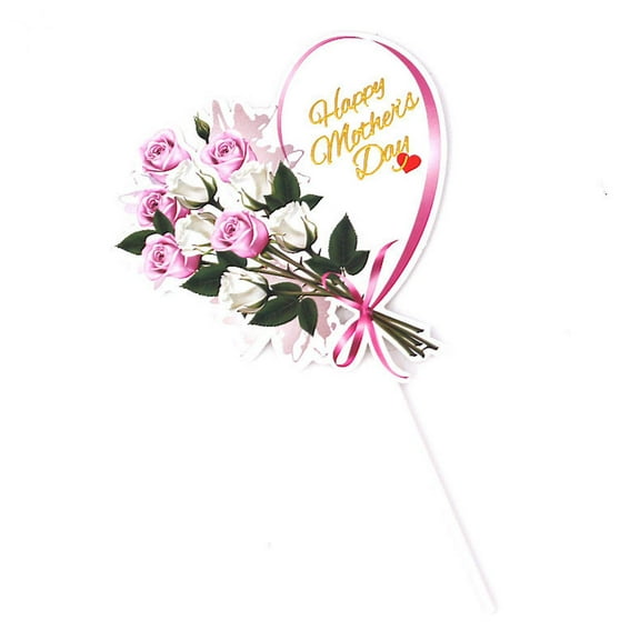 Bouanq 10pcs Happy Mother's Day Cake Toppers Heart Flower Cupcake Picks Cake Decoration for Birthday Mother's Day Party Favors On Clearance