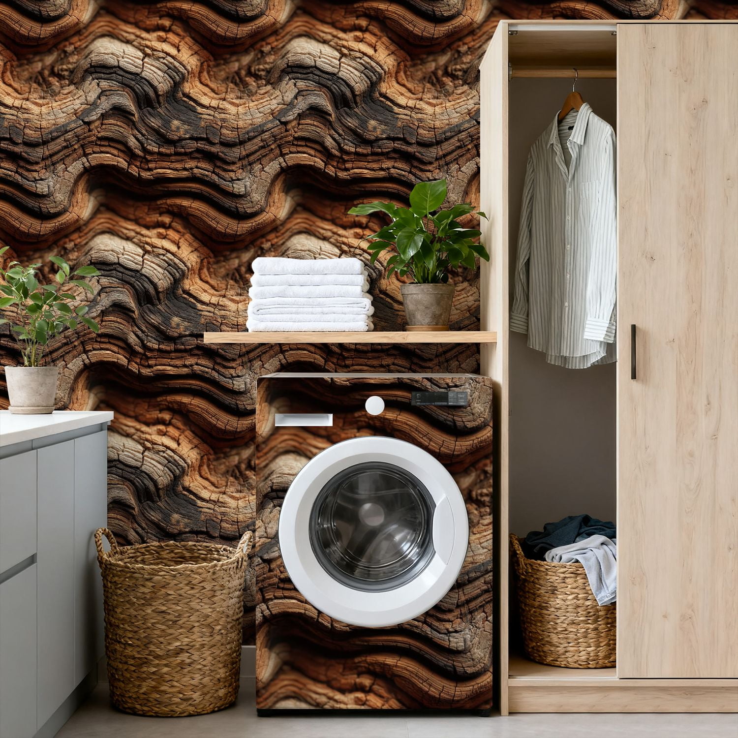 Peel and Stick Wallpaper Abstract Wood Grain Texture Wavy Lines Rich Earthy Tones Wall Mural 17.7in x 9.8ft Self Adhesive Wall Paper Renter Friendly Wallpaper for Nursery Bedroom Cabin Decor
