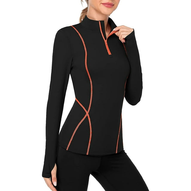 Women's Long Sleeve Workout Tops Zip Thumb Hole Athletic Running Sweatshirt Pullover