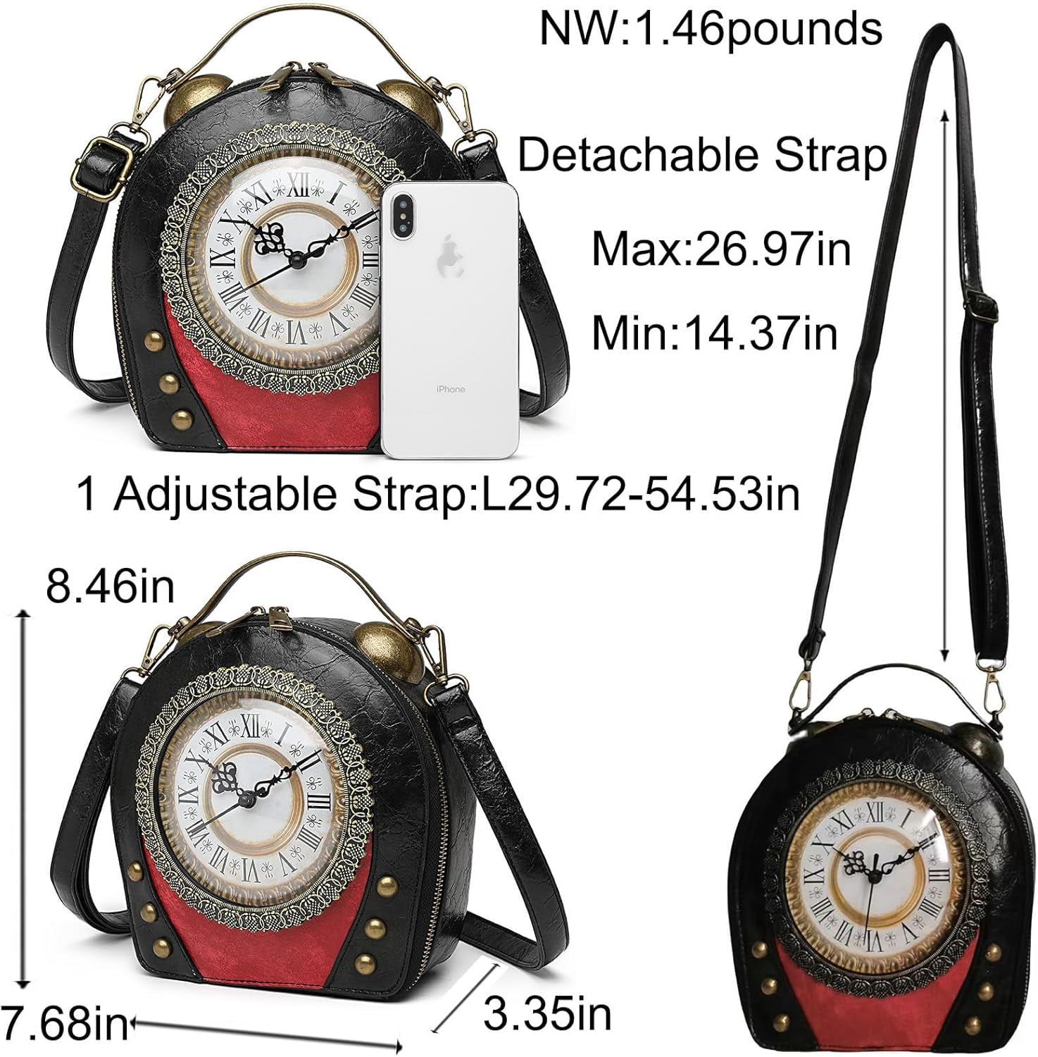 Baguery PVC Clock Shaped Crossbody Bag - Waterproof Adjustable Shoulder Purse for Women
