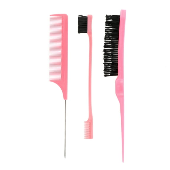 Unique Bargains 3pcs Women Durable Rat Tail Comb for Curly Straight Wavy Wet Thin Hair ABS Pink