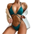 thumbnail image 1 of DPTALR Femmes Bikini Uni Ajouré avec Coussin Rehausseur Ensemble de Maillot de Bain Tenue de Plage, 1 of 8