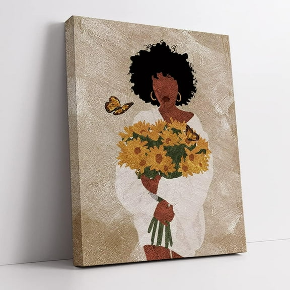 Black Woman Wall Art Canvas Poster Decorative with Frame (12×16 inch), African American Wall Art, Black Girl Art Wall Decor For Living Room Bathroom Hallway Modern Wall Decor, 02-HRFN04