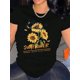thumbnail image 1 of Sunflower & Letter Print Women's T-Shirt - Casual Crew Neck, Short Sleeve, Stretchy Polyester Blend, Machine Washable - Perfect for Summer, 1 of 6