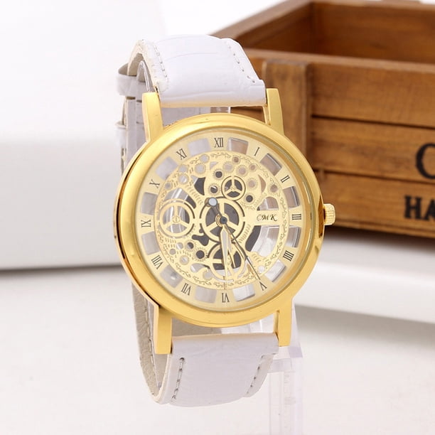 Reloj de pulsera deportivo militar de cuarzo de acero inoxidable para hombre con esfera de cuero D